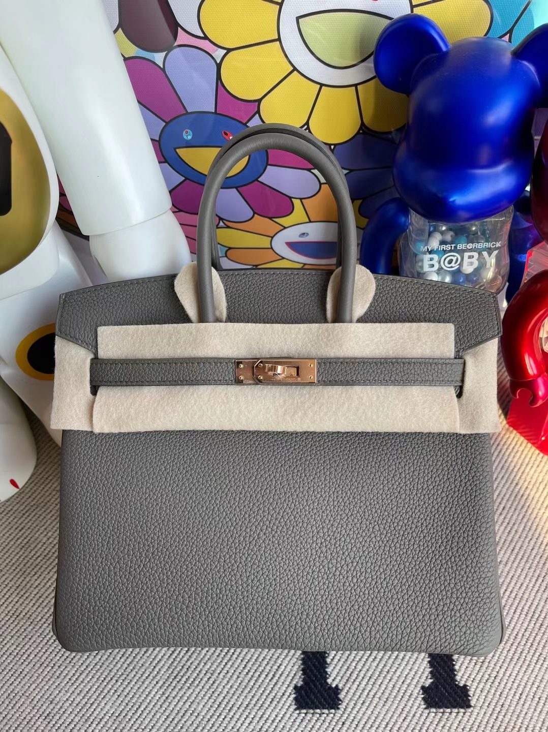 Uncle Bench Hermes Birkin Togo 8F Etain Rose gold buckle 25cm