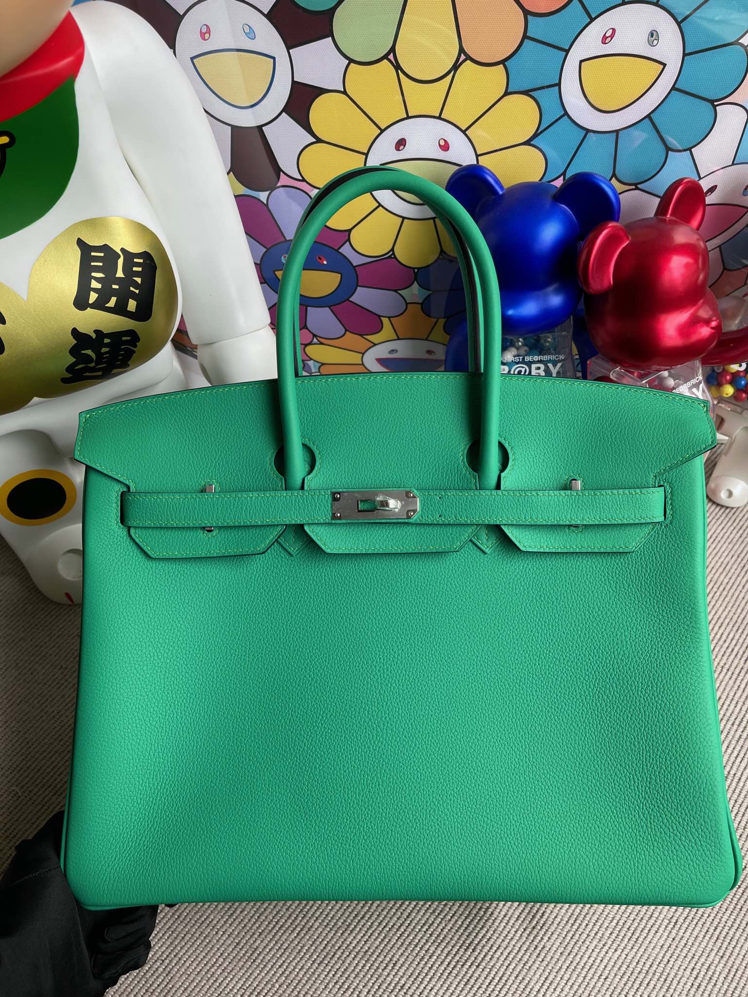 Uncle Bench Hermes Birkin TN U4 Velvet green & Sky blue Silver buckle 25cm