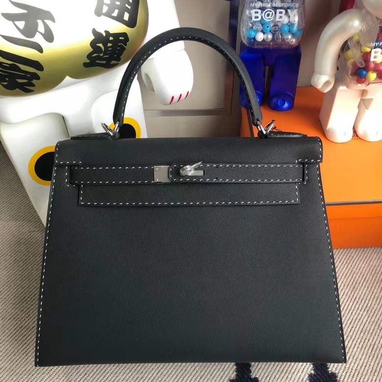 Uncle Bench Hermes Kelly GM leather black Silver buckle 28cm