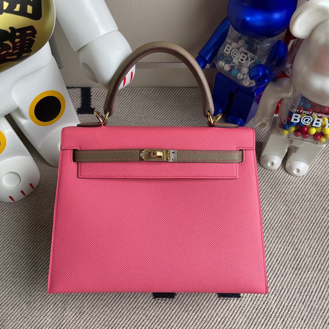 Uncle Bench Hermes Kelly Epsom 8w lipstick pink & ck18 Etoupe gold buckle 25cm