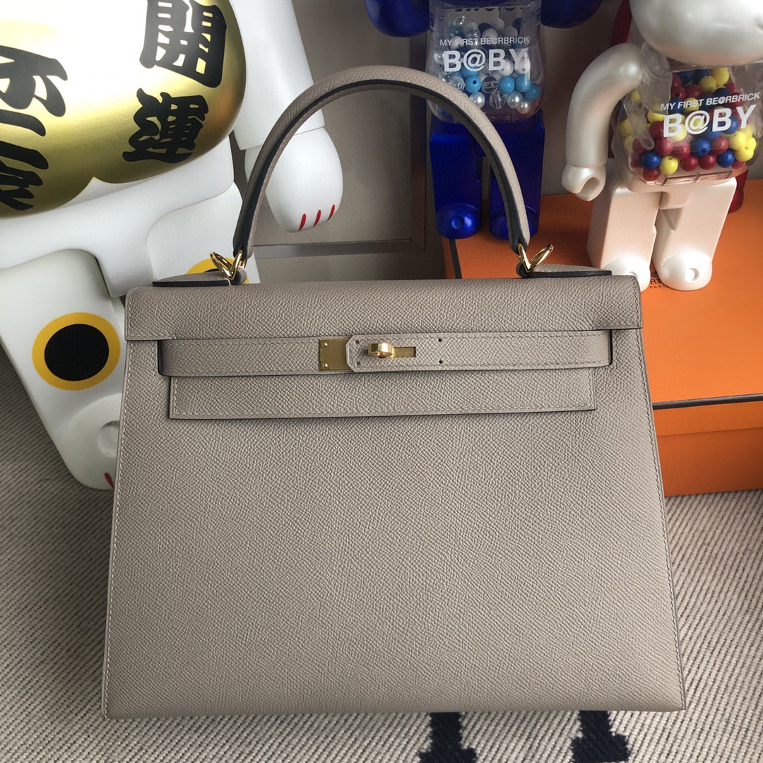 Uncle Bench Hermes Kelly Epsom M8 asphalt grey gold buckle 28cm