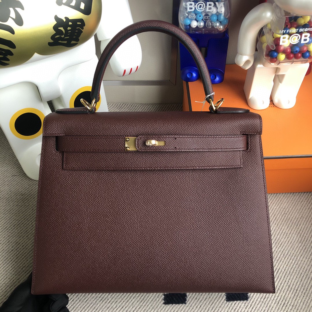 Uncle Bench Hermes Kelly Epsom ck57 Bordeaux red gold buckle 28cm