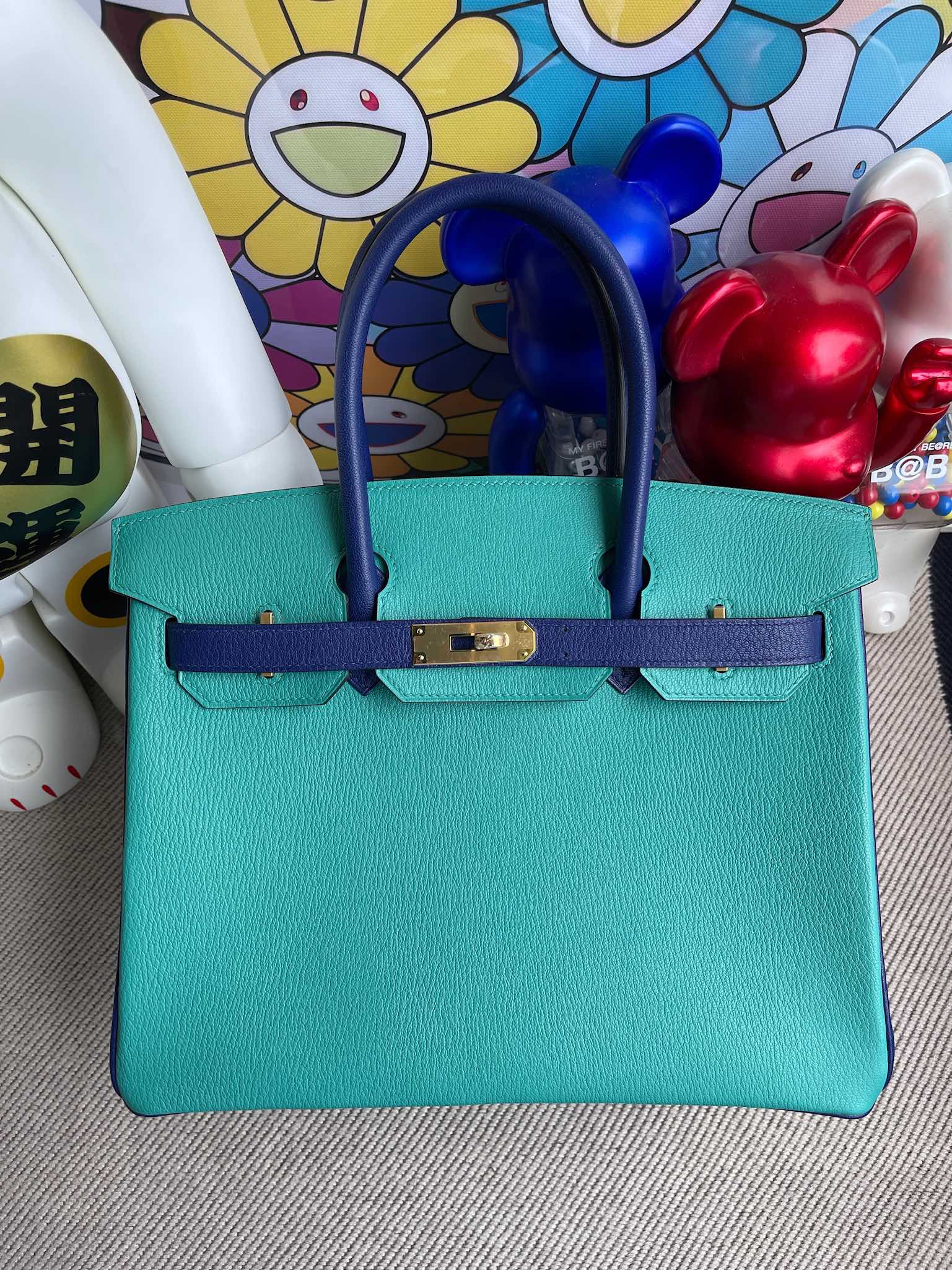Uncle Bench Hermes Birkin 30cm Chevre Peacock blue & Electric blue Gold Hardware Full Handmade
