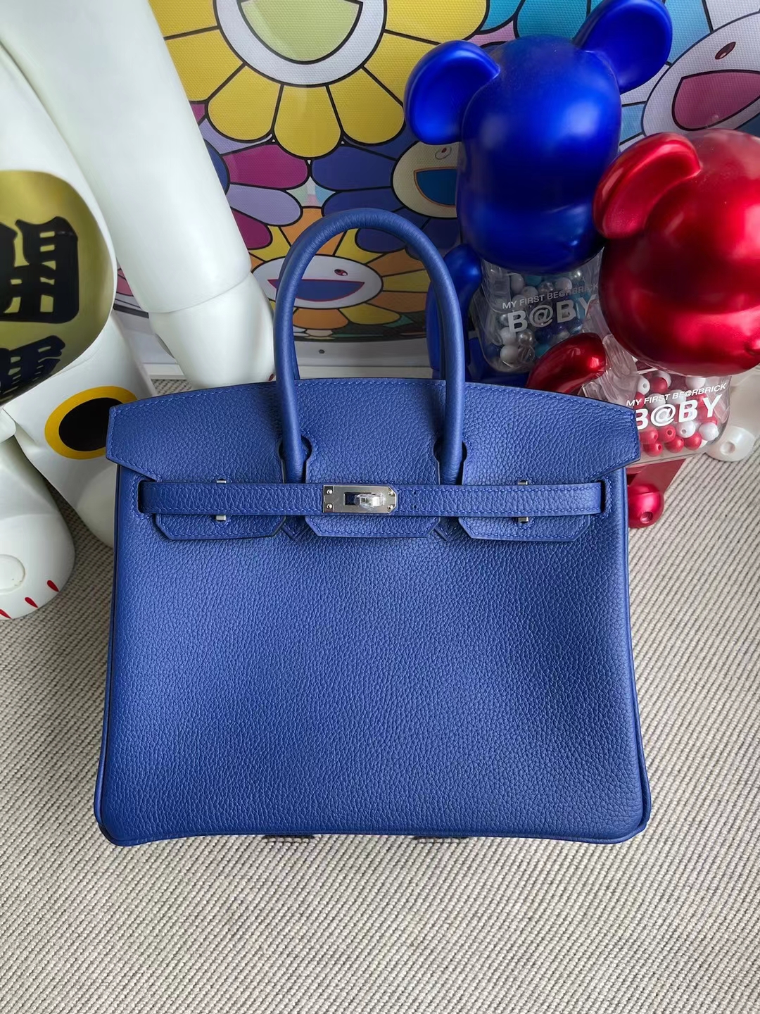 Uncle Bench Hermes Birkin 25cm togo 7T Electric blue & Orange Silver Hardware Full Handmade