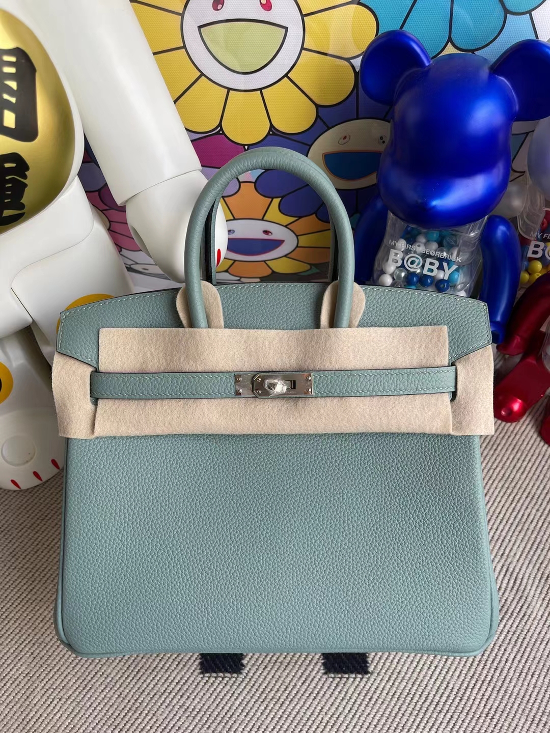 Uncle Bench Hermes Birkin 25cm togo light cyan Silver Hardware Full Handmade