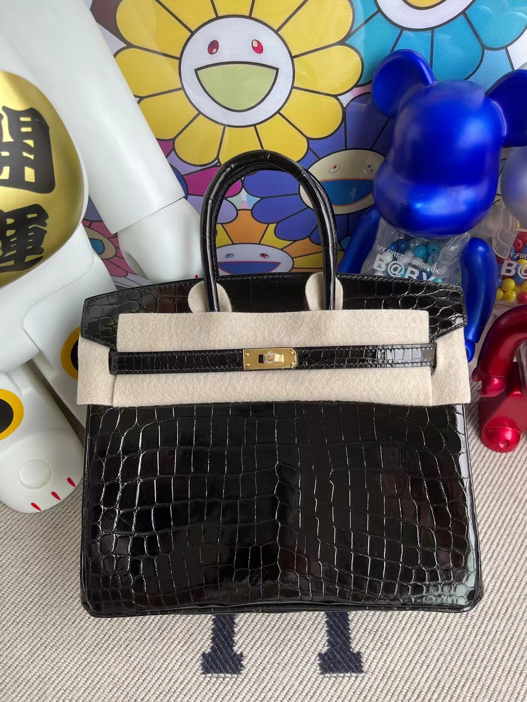 Uncle Bench Hermes Birkin 25cm Shiny Nilo Crocodile Ck89 Black Gold Hardware Full Handmade