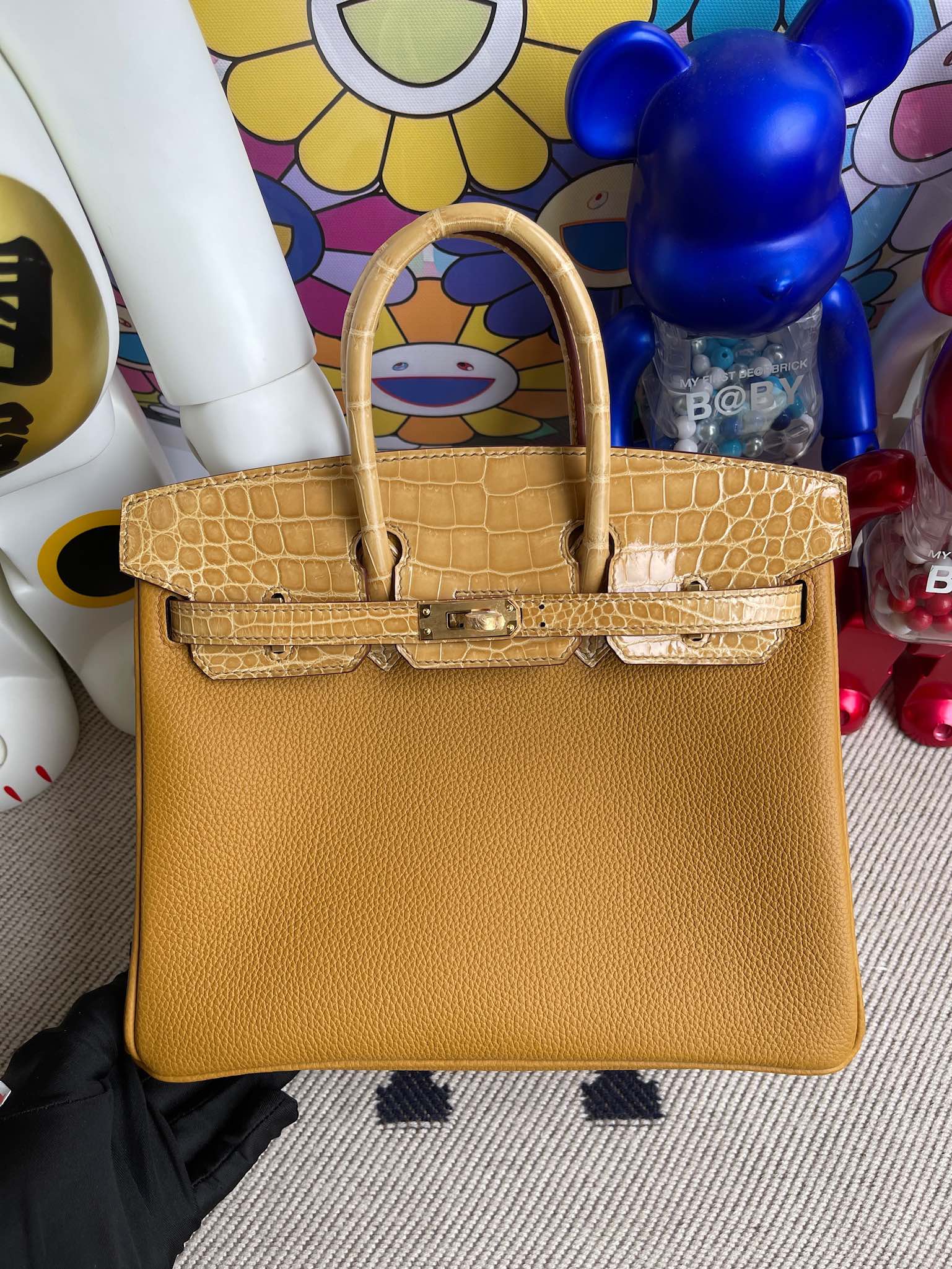 Uncle Bench Hermes Birkin Touch 25cm shiny crocodile Sesame yellow & apricot Gold Hardware Full Handmade
