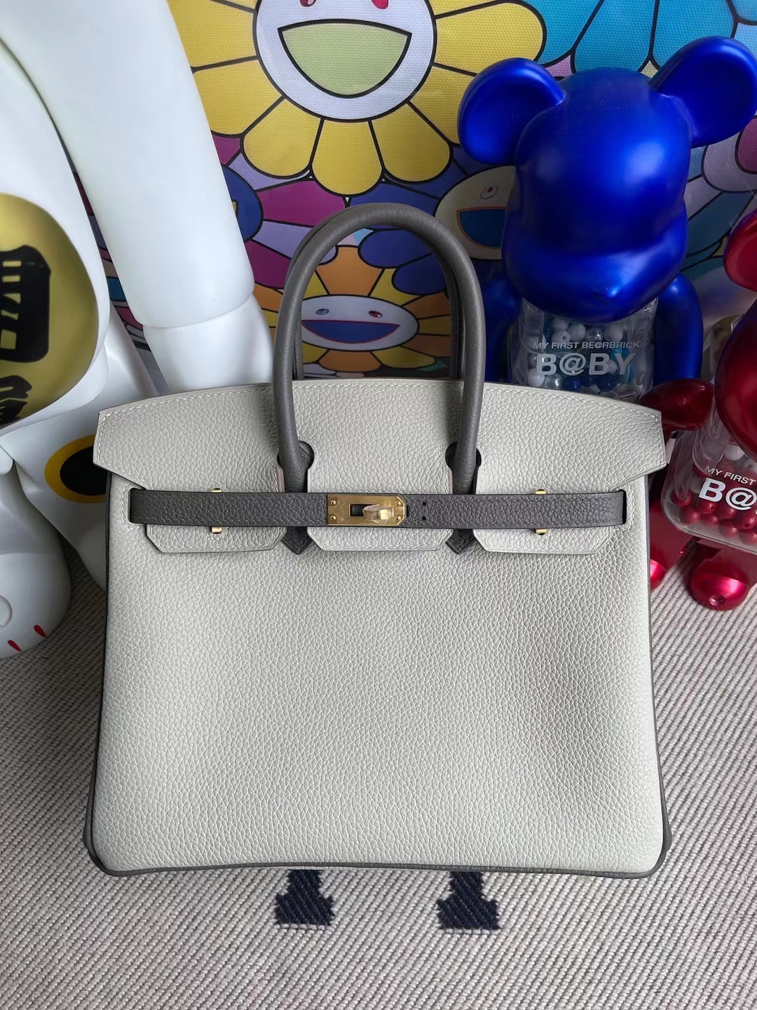Uncle Bench Hermes Birkin 25cm Togo ck80 Pearl grey & m8 Griss Asphalte Gold Hardware Full Handmade