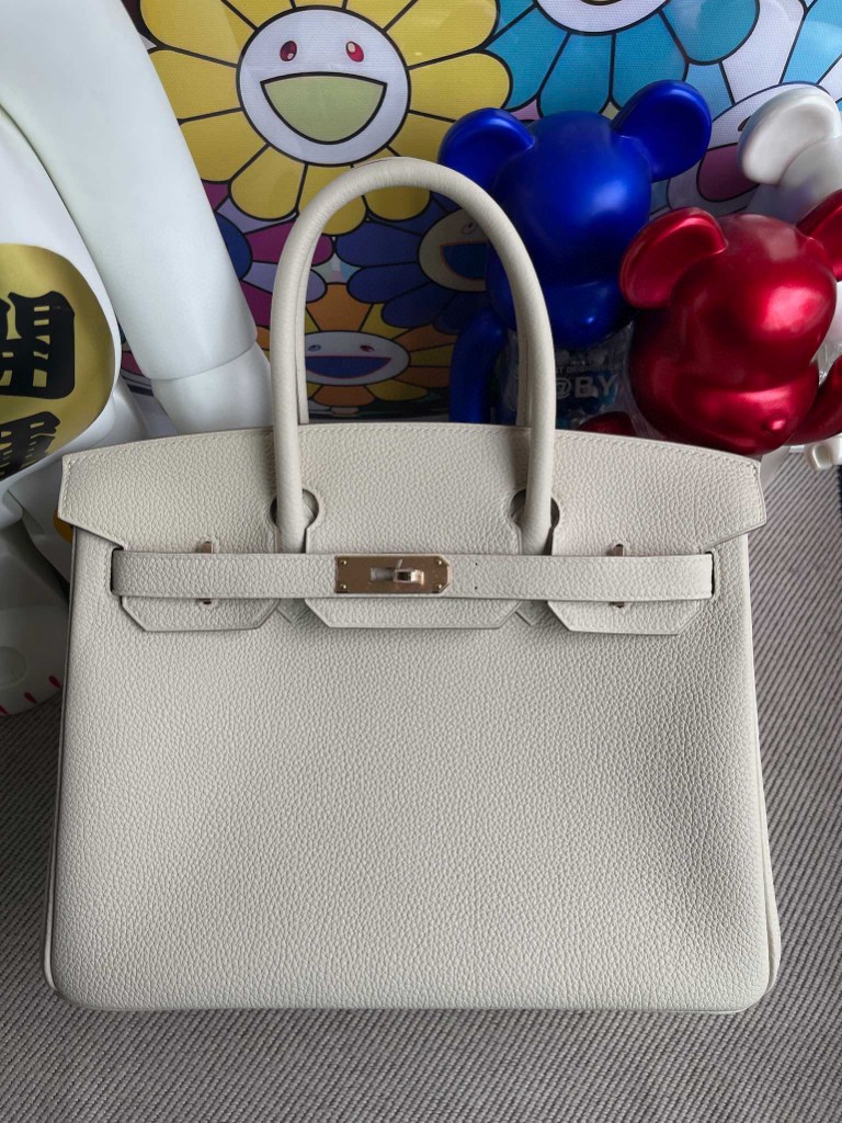 Uncle Bench Hermes Birkin 30cm togo ck10 Craie Rose Gold Hardware Full Handmade