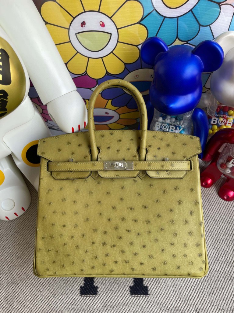 Uncle Bench Hermes Birkin 25cm kk Ostrich Grass green Silver Hardware Full Handmade