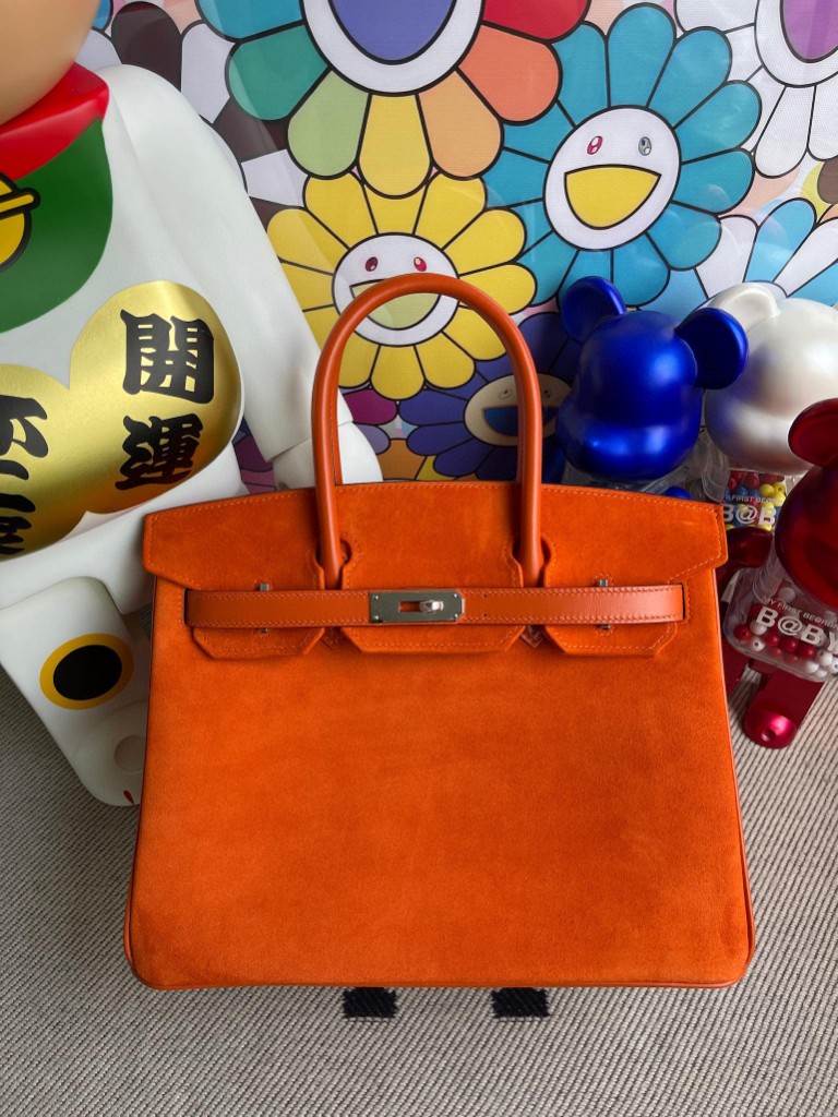 Uncle Bench Hermes Birkin 30cm chamois & boxcalf Orange Silver Hardware Full Handmade