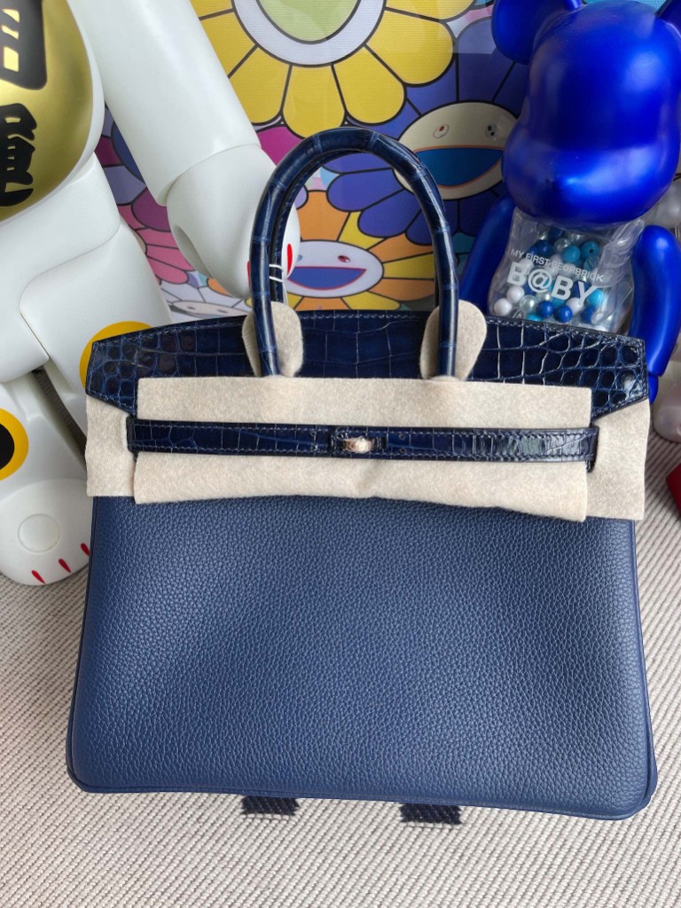 Uncle Bench Hermes Birkin Touch 25cm Crocodile shiny gem blue Gold Hardware Full Handmade