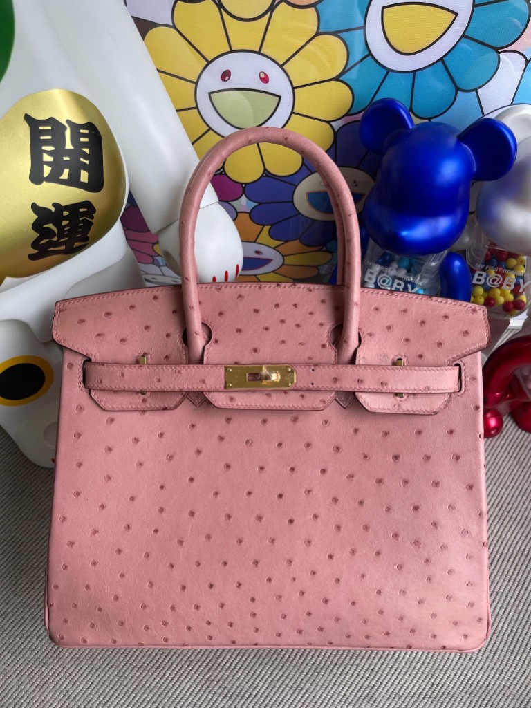 Uncle Bench Hermes Birkin 30cm Ostrich kk cc94 ceramic pink Gold Hardware Full Handmade