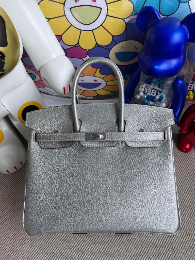 Uncle Bench Hermes Birkin 25cm Chevre Silver color Silver Hardware Full Handmade