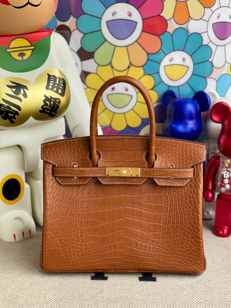 Uncle Bench Hermes Birkin 30cm Alligator matt Barenia brown Gold Hardware Full Handmade