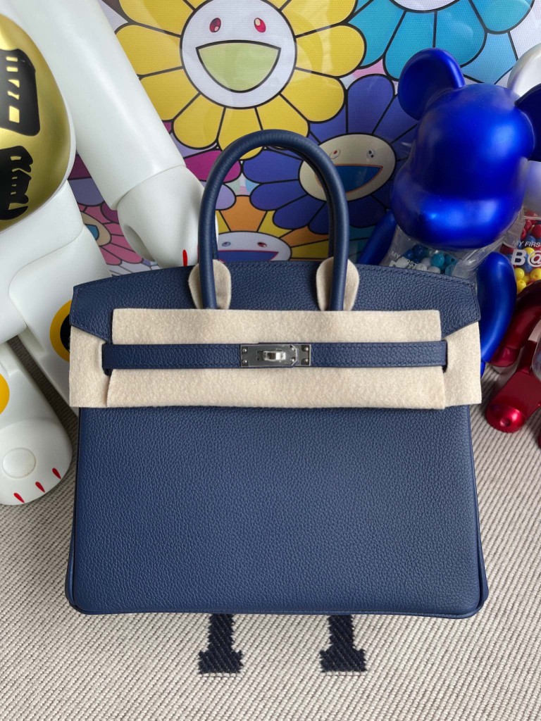 Uncle Bench Hermes Birkin 25cm togo gem blue Silver Hardware Full Handmade