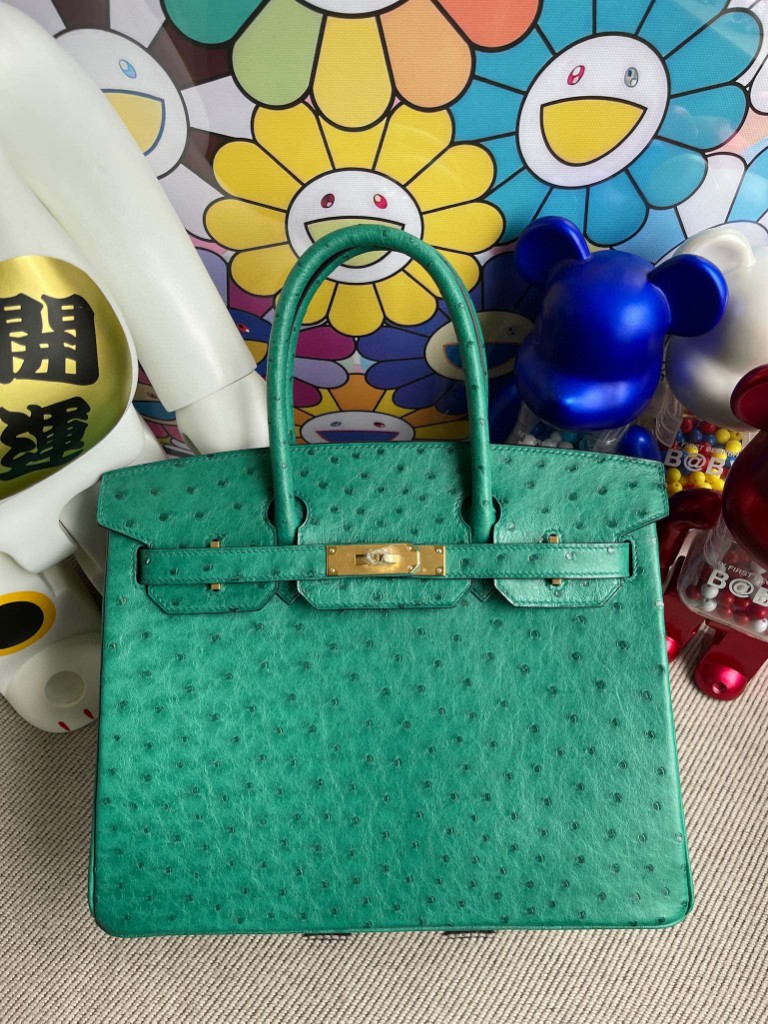 Uncle Bench Hermes Birkin 30cm Ostrich kk U4 Velvet green & lipstick pink Gold Hardware Full Handmade