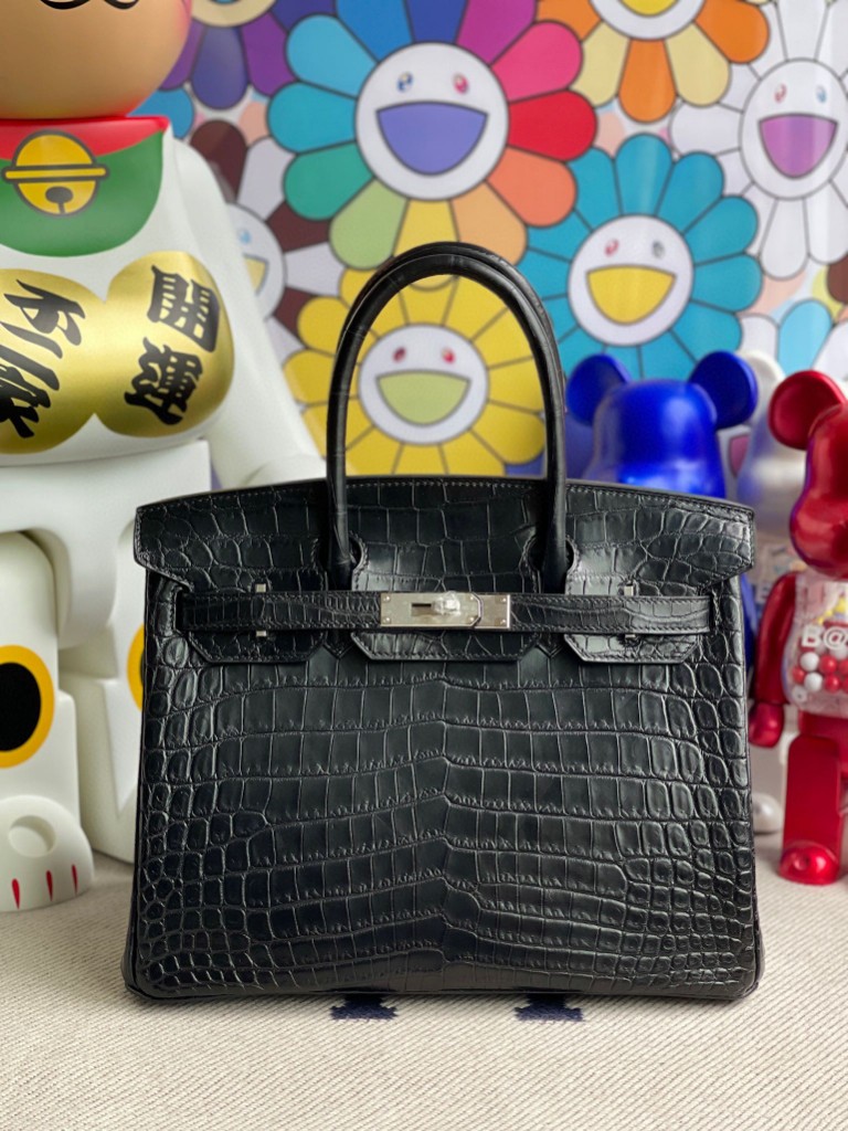 Uncle Bench Hermes Birkin 30cm Crocodile matt ck89 Noir Silver Hardware Full Handmade