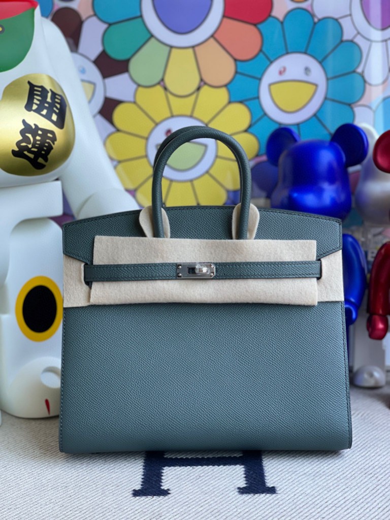 Uncle Bench Hermes Birkin 25cm Epsom grayish green Silver Hardware Full Handmade