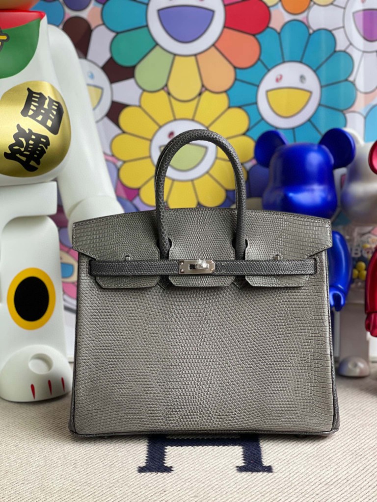 Uncle Bench Hermes Birkin 25cm Lizard Griss & Etain Silver Hardware Full Handmade