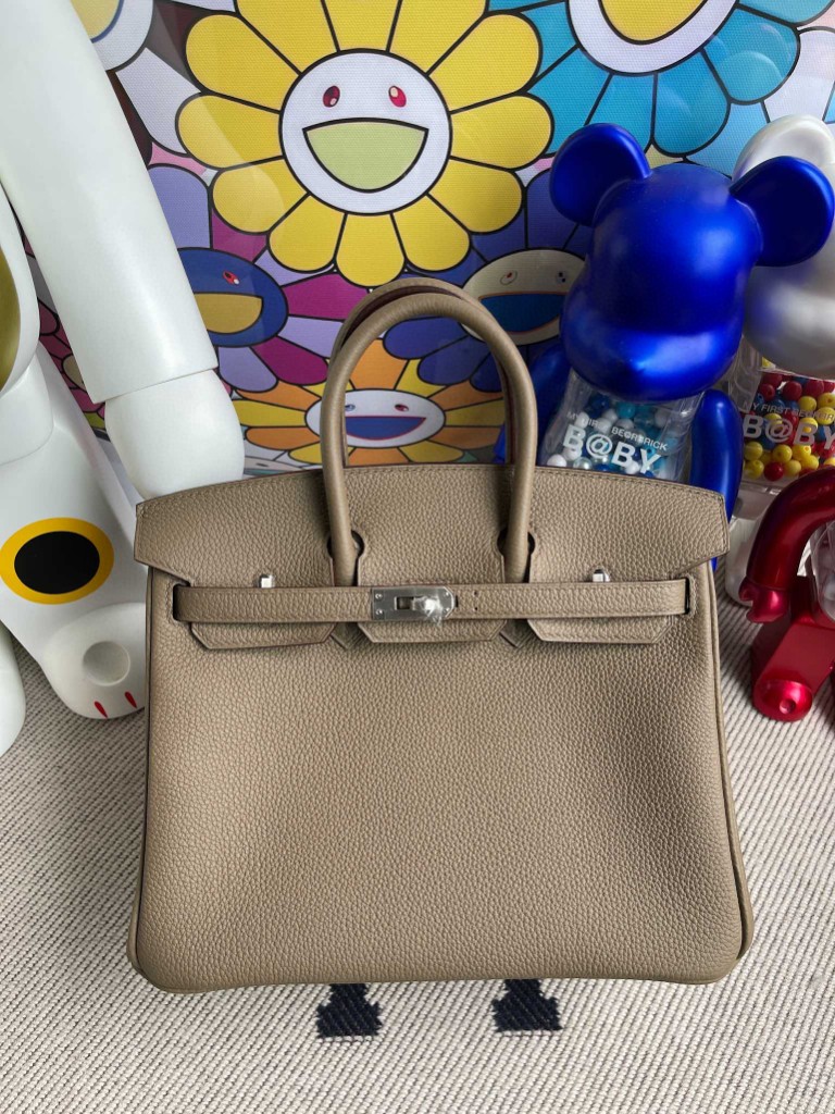 Uncle Bench Hermes Birkin 25cm togo ck18 Etoupe & sapphire Silver Hardware Full Handmade