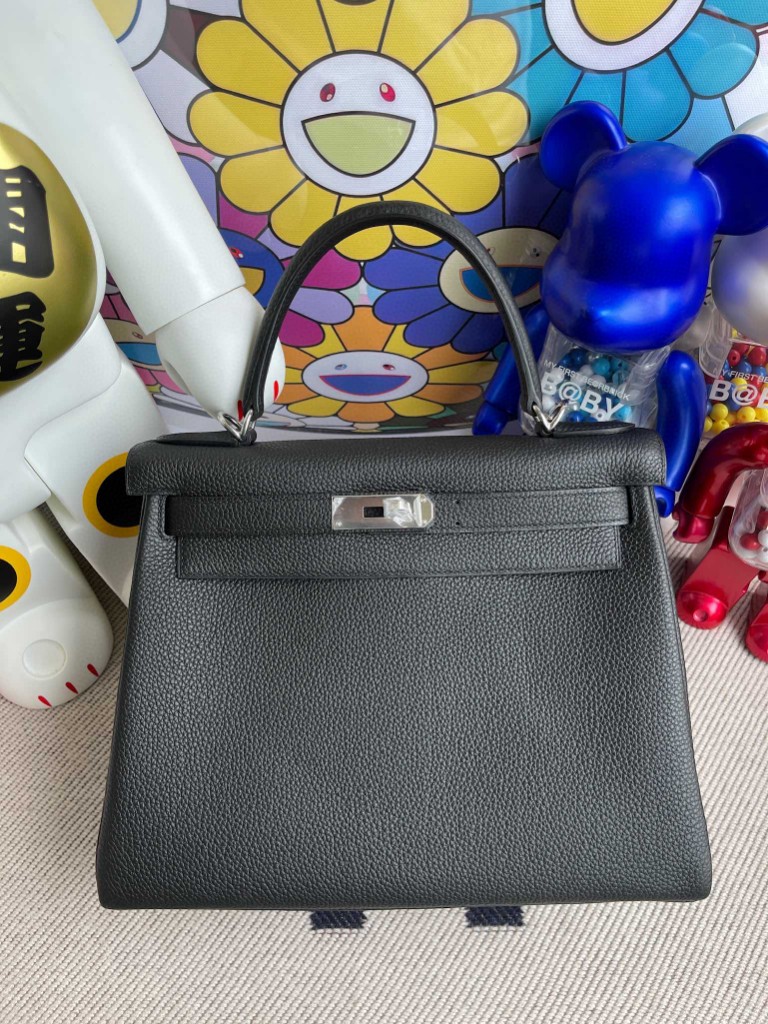 Uncle Bench Hermes Kelly 28cm Togo ck89 Noir Silver Hardware Full Handmade