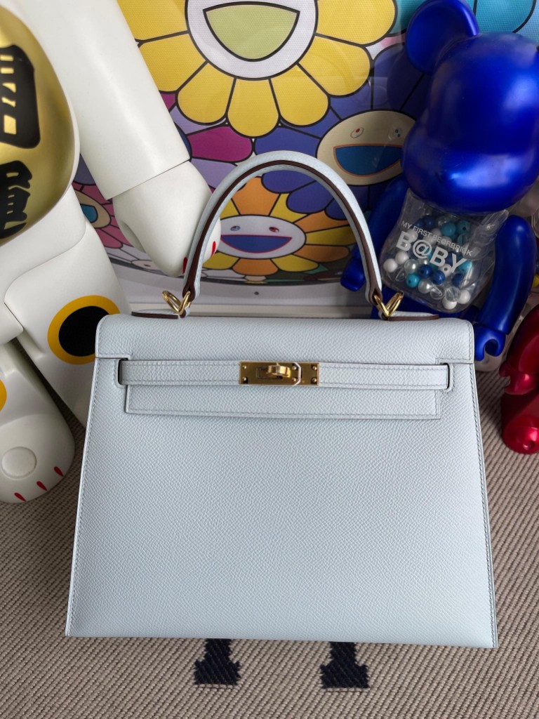 Uncle Bench Hermes Kelly 25cm Epsom T0 blue fog Gold Hardware Full Handmade