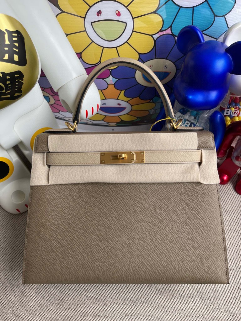 Uncle Bench Hermes Kelly 28cm Epsom ck18 Etoupe & S2 Trench Gold Hardware Full Handmade
