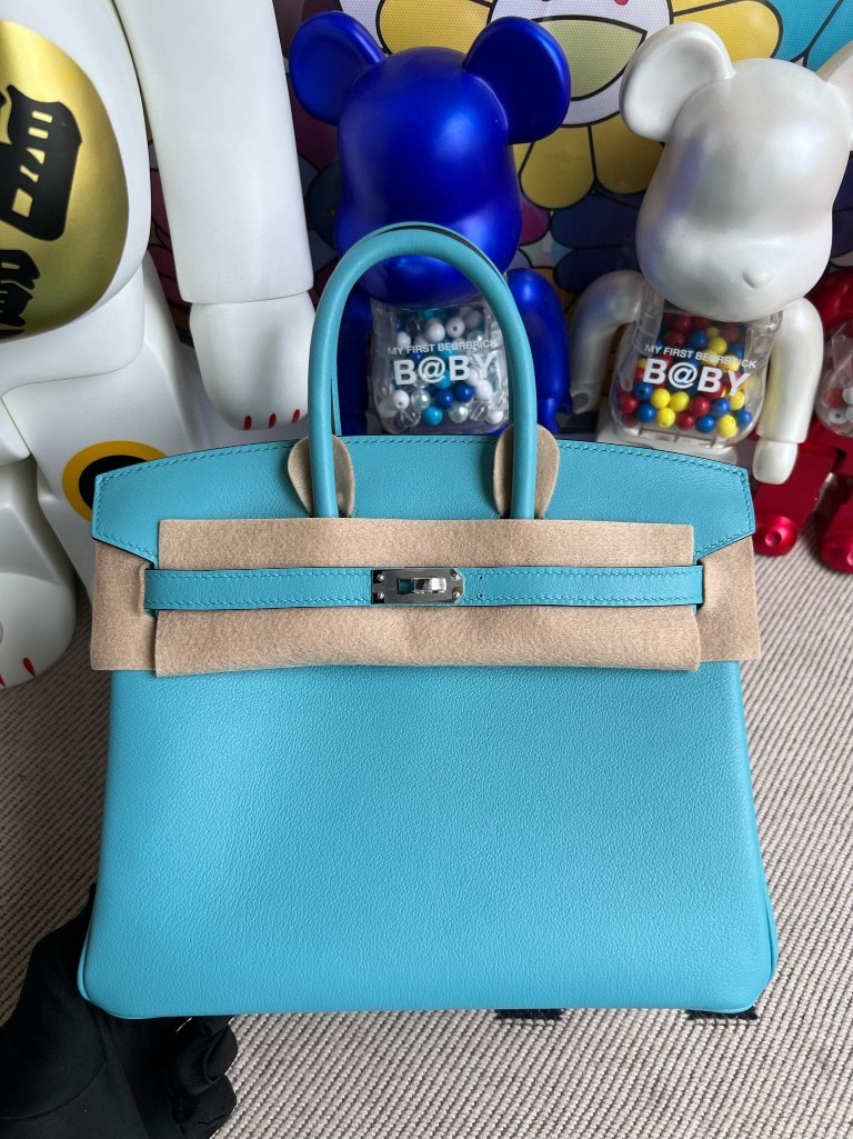 Uncle Bench Hermes Birkin Swift p3 Sky Blue Silver Hardware 25cm Full Handmade