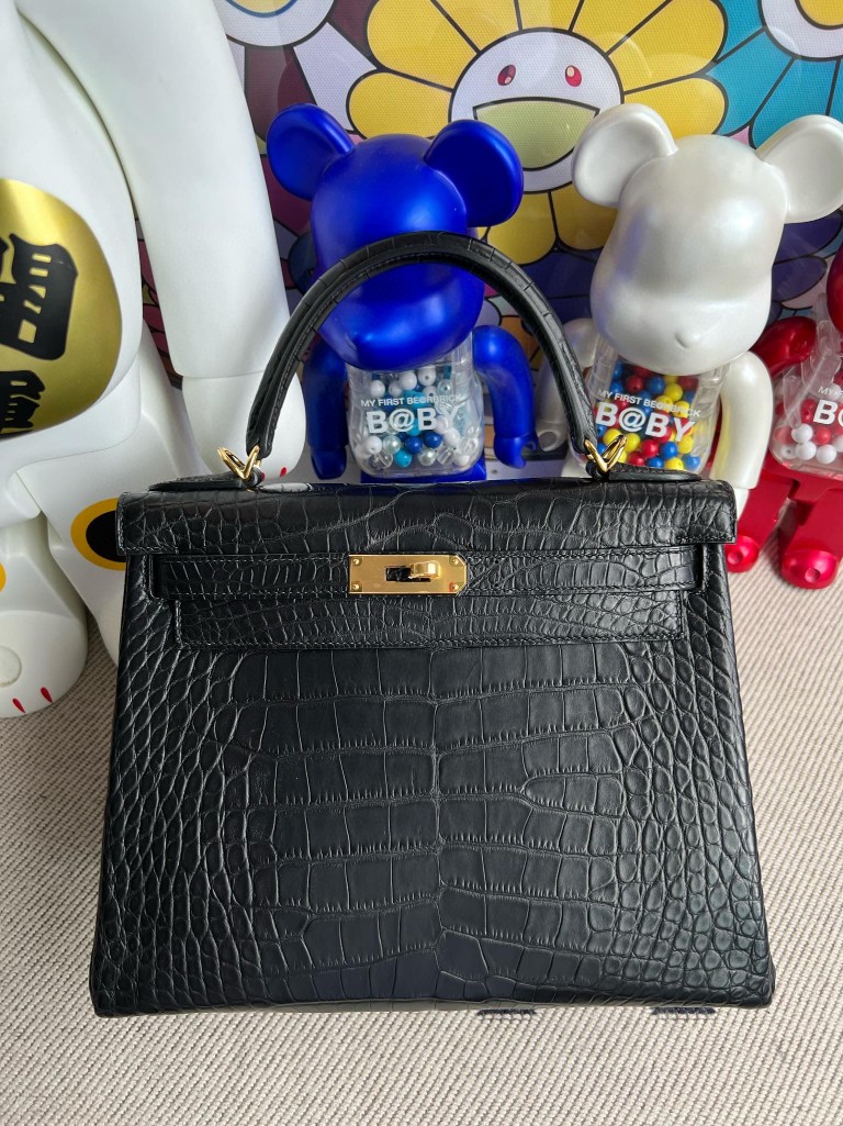 Uncle Bench Hermes kelly Alligator matt ck89 Black Gold Hardware 28cm Full Handmade