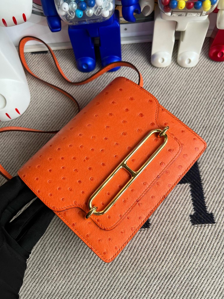 Uncle Bench Hermes Roulis Ostrich kk orange Gold Hardware 18cm Full Handmade