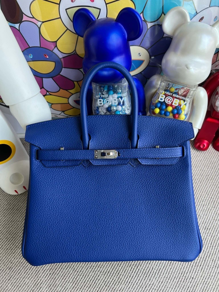 Uncle Bench Hermes Birkin togo Gem Blue Silver Hardware PHW 25m Full Handmade