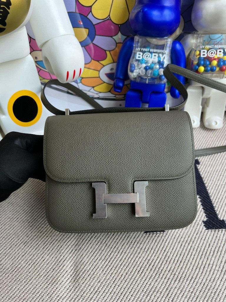 Uncle Bench Hermes Constance Epsom Dark Grey Silver Hardware PHW 18m Full Handmade