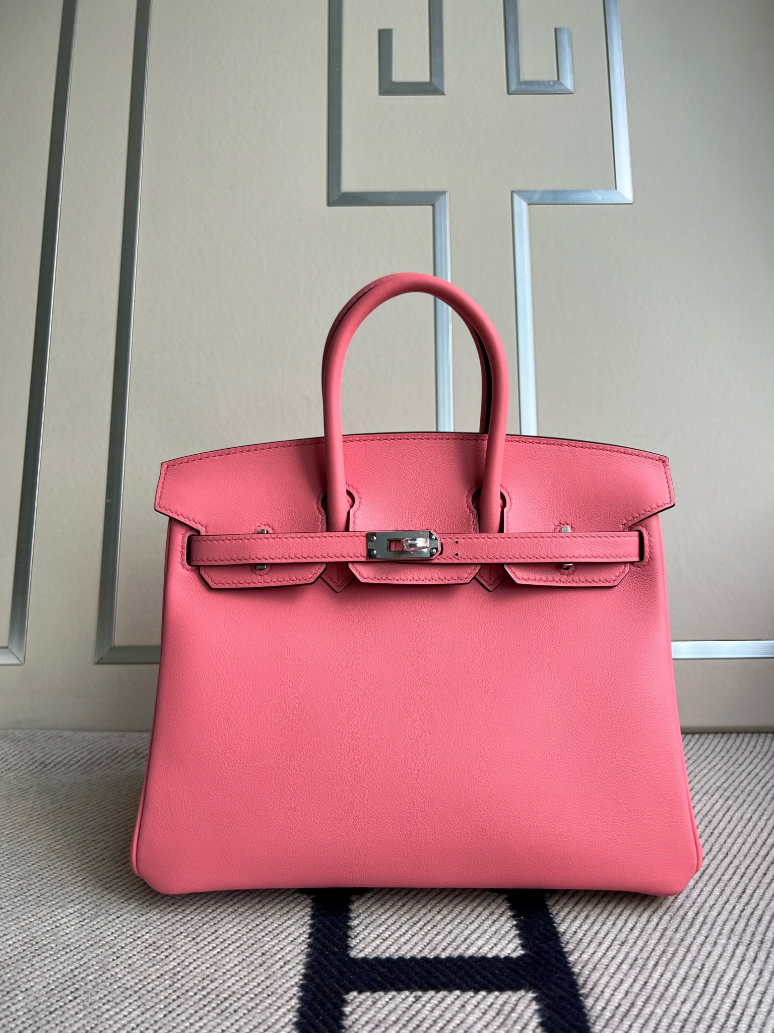 Uncle Bench Hermes Birkin Swift Rose Pink Silver Hardware PHW 25m Full Handmade