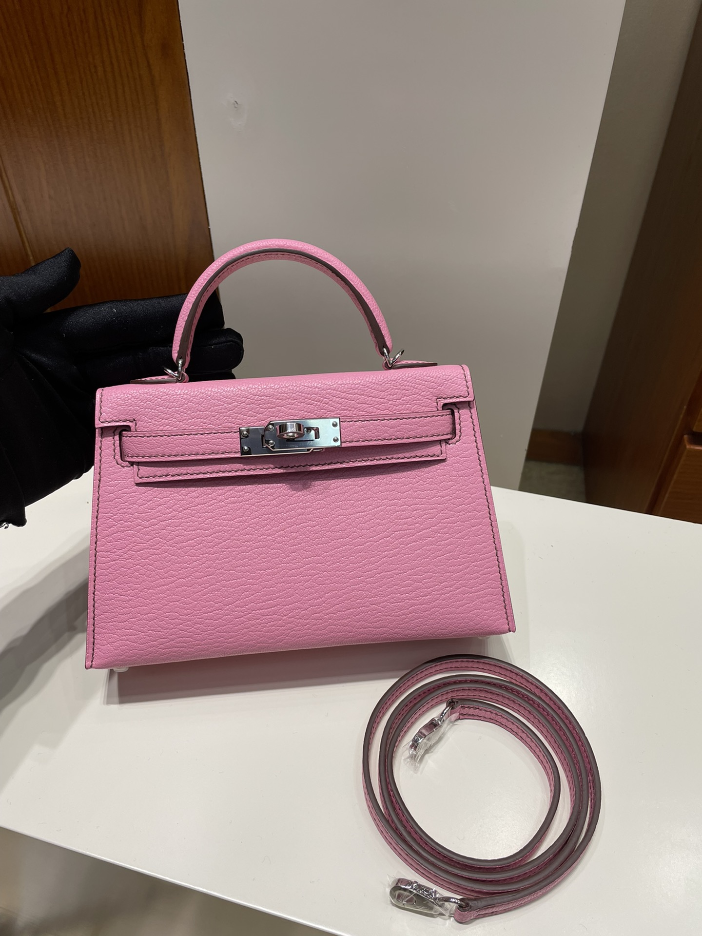 Uncle Bench Hermes Mini kelly Chevre 5p sakura pink Silver Hardware GHW 19cm Full Handmade