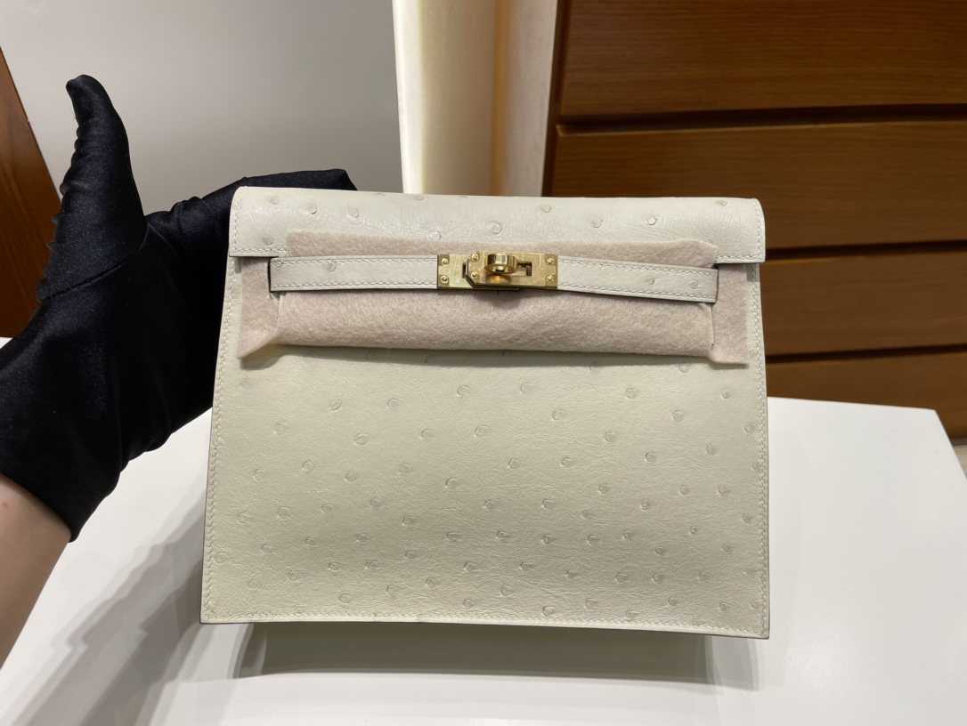 Uncle Bench Hermes kelly danse Ostrich 3C White wool Gold Hardware GHW 20cm Full Handmade