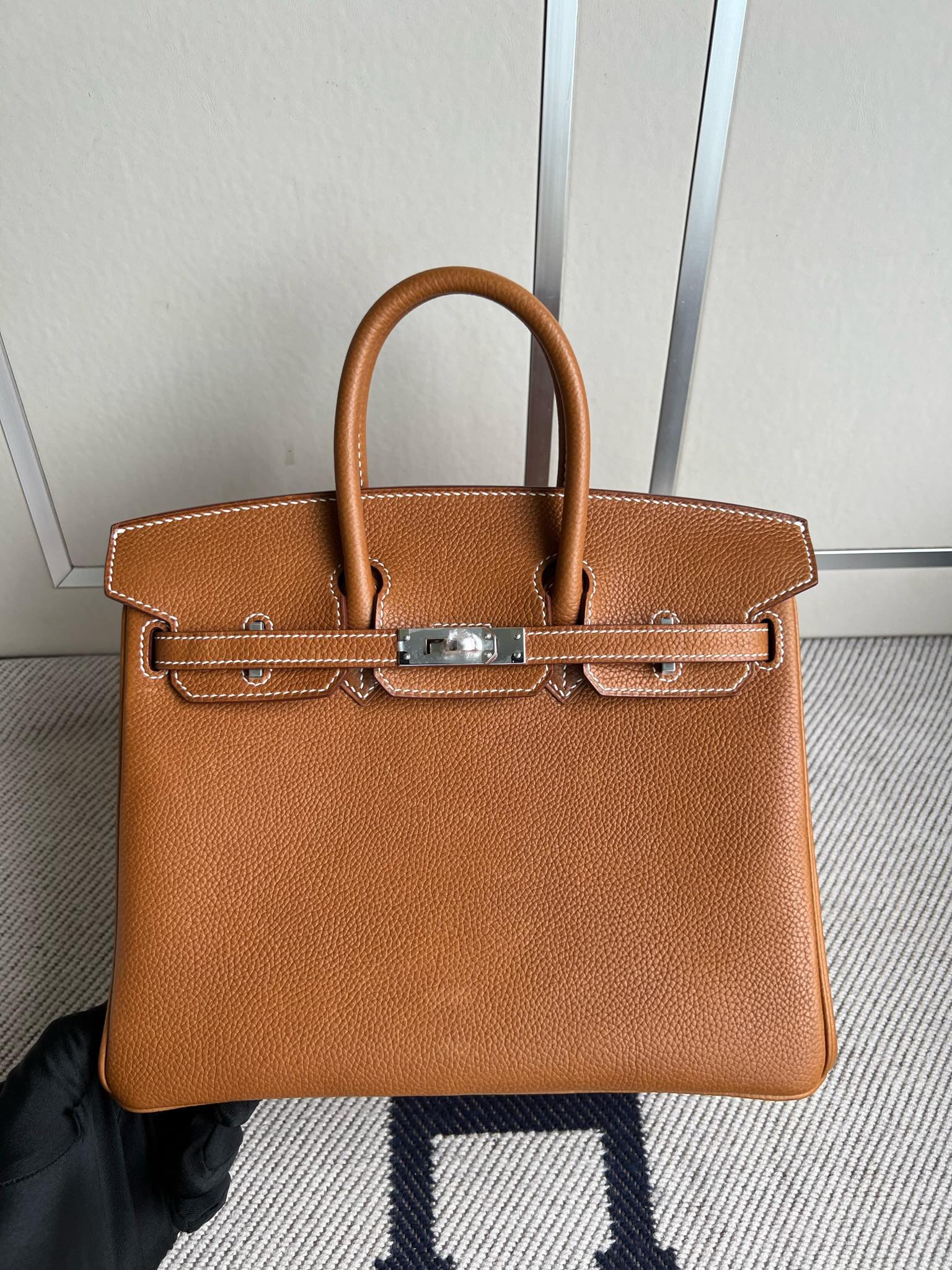 Uncle Bench Hermes Birkin barenia saddle brown Silver Hardware PHW 25cm Full Handmade