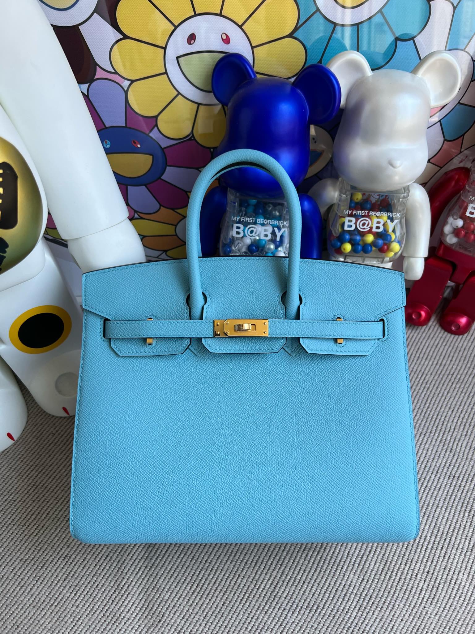Uncle Bench Hermes Birkin sellier Epsom P3 fresh Blue Gold Hardware GHW 25cm Full Handmade