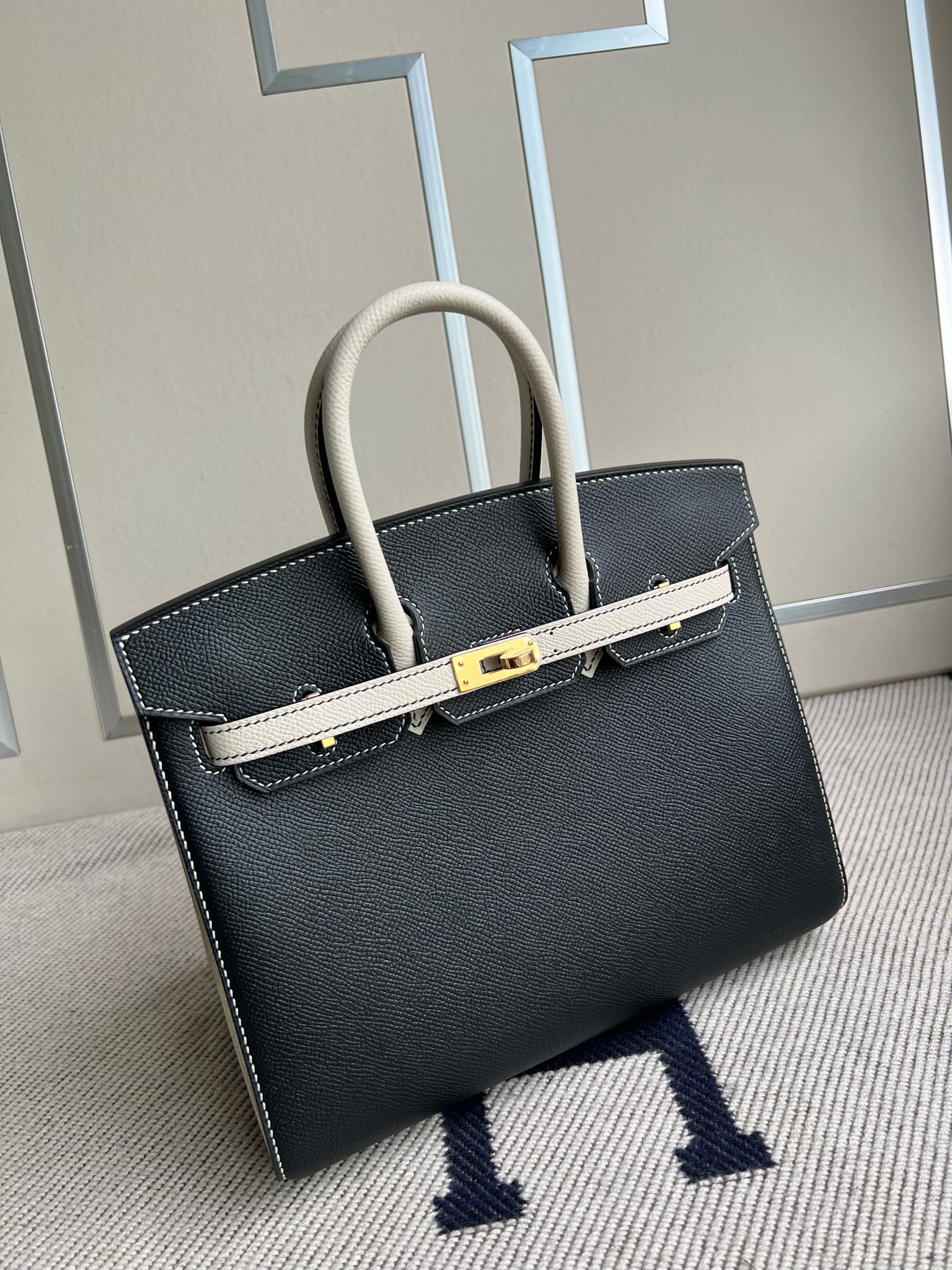 Uncle Bench Hermes Birkin sellier Epsom ck89 Noir & Craie Gold Hardware GHW 25cm Full Handmade
