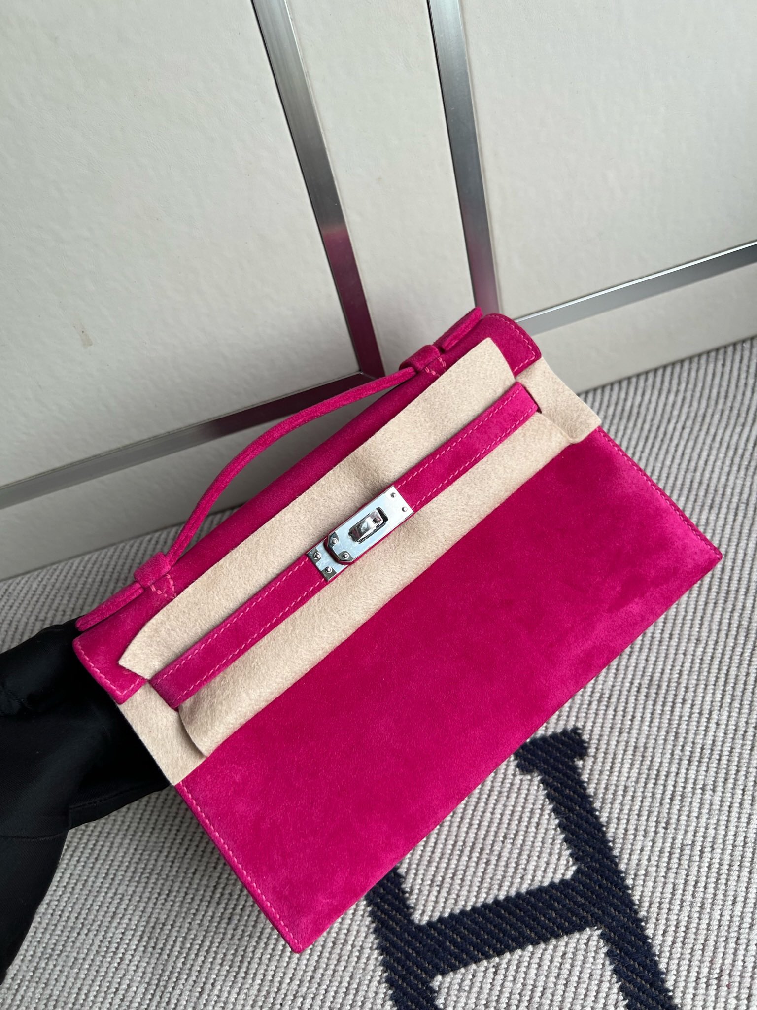 Uncle Bench Hermes Mini pochette chamois Rose Pink Silver Hardware PHW 22cm Full Handmade