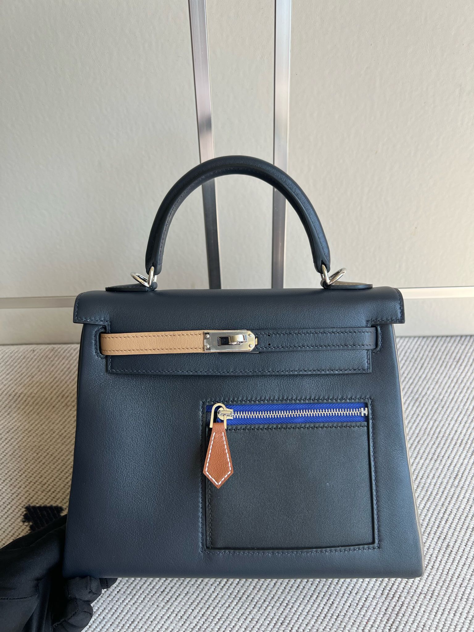 Uncle Bench Hermes Kelly Colormatic swift bleu nuit Silver Hardware PHW 25cm Full Handmade