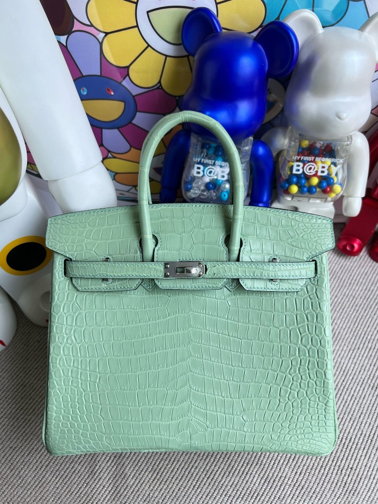 Uncle Bench Hermes Birkin Porosus matte 6U Mint green Silver Hardware 25cm Full Handmade