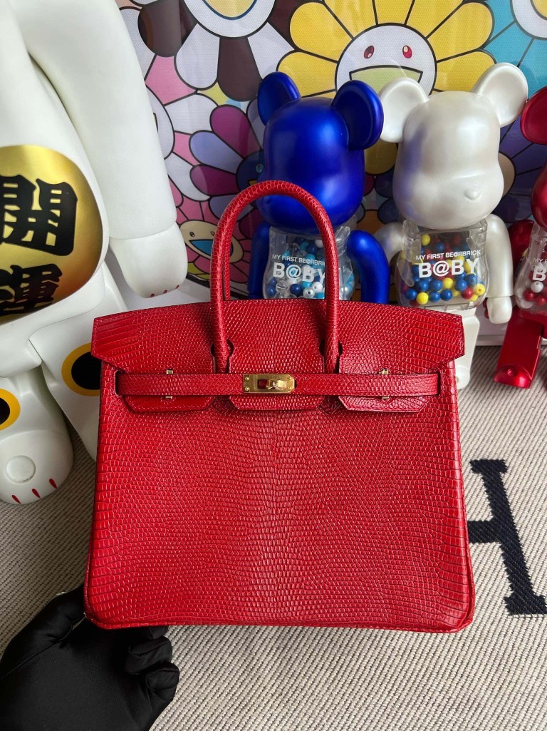 Uncle Bench Hermes Birkin Lizard Q5 rouge casaque red Gold Hardware 25cm Full Handmade