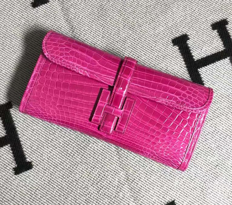 Uncle Bench Hermes jige shiny crocodile Matte Rose red wallet 29cm Full Handmade
