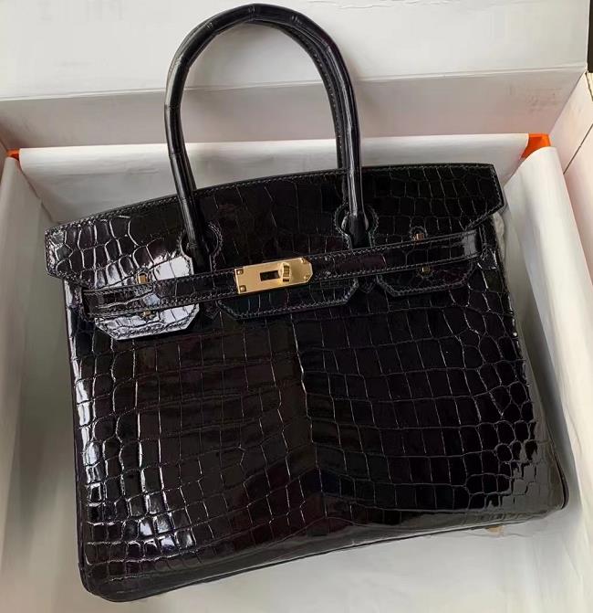 Uncle Bench Hermes Birkin Alligator Shiny CK89 Black Gold Hardware 30cm Full Handmade