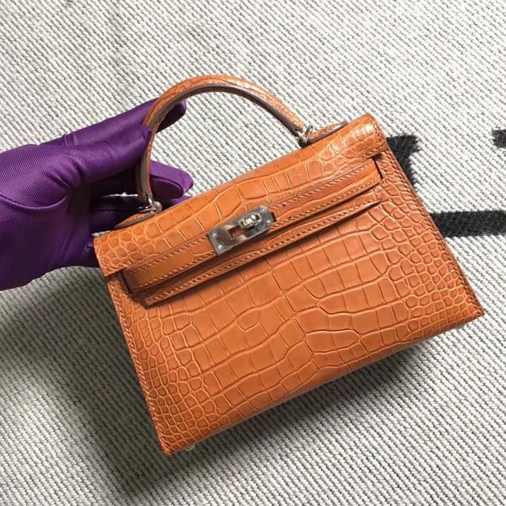 Uncle Bench Hermes Mini Kelly Alligator Matte Light brown Silver Hardware 19cm Full Handmade