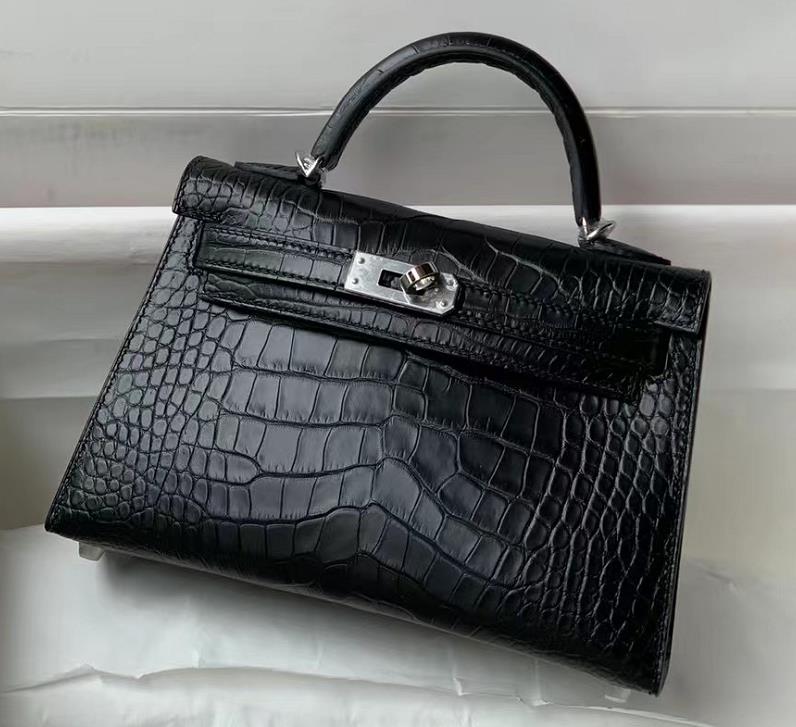 Uncle Bench Hermes Mini Kelly Alligator Matte Black Silver Hardware 19cm Full Handmade