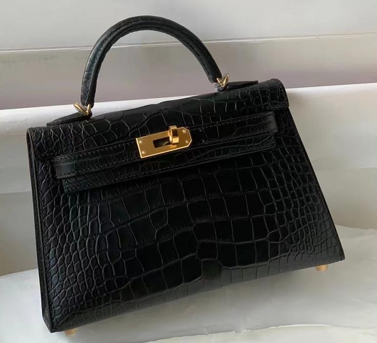Uncle Bench Hermes Mini Kelly Alligator Matte Black Gold Hardware 19cm Full Handmade