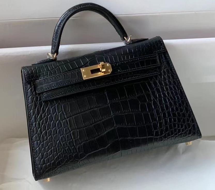 Uncle Bench Hermes Mini Kelly Alligator Matte Black Gold Hardware 19cm Full Handmade