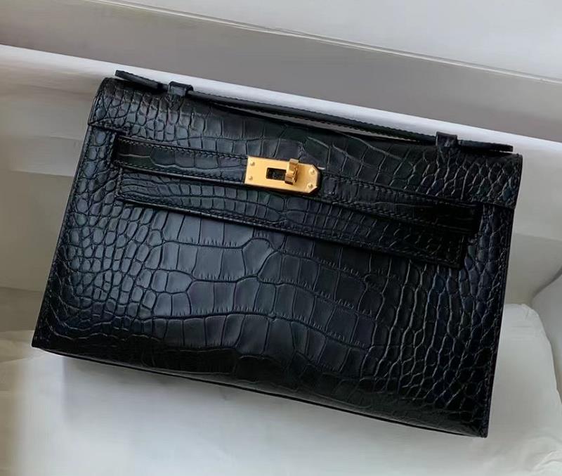 Uncle Bench Hermes Mini Kelly Alligator Matte Black Gold Hardware 22cm Full Handmade